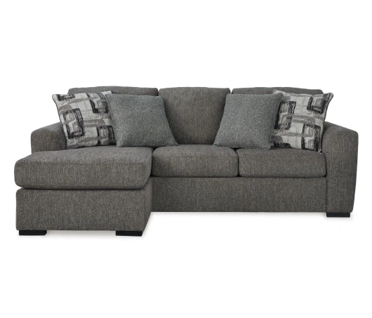 Gray sectional sofa with reversible chaise and patterned pillows, Springdale AR
